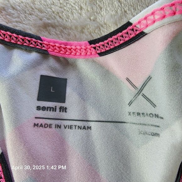 Xersion Chevron Print Women's Sz Large Pink Black White Racer Back Top Semi Fit - Picture 4 of 9